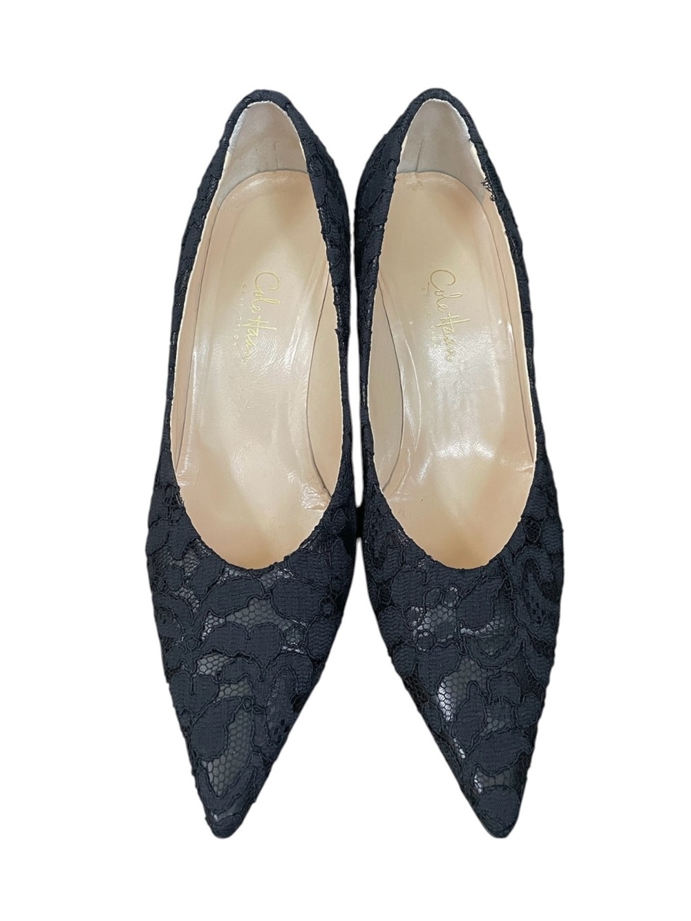 Cole Haan Black Lace Pointed Toe Pumps 7.5